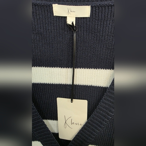 Women's Black and White Striped Sweater - Picture 3 of 4